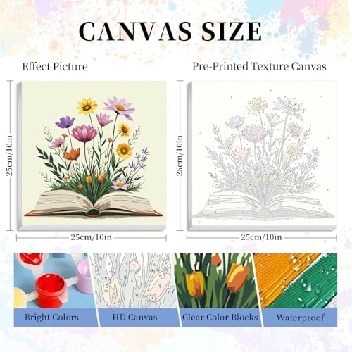 Framed Paint by Numbers Kit for Adults Beginners – Books and Flowers - Image 3