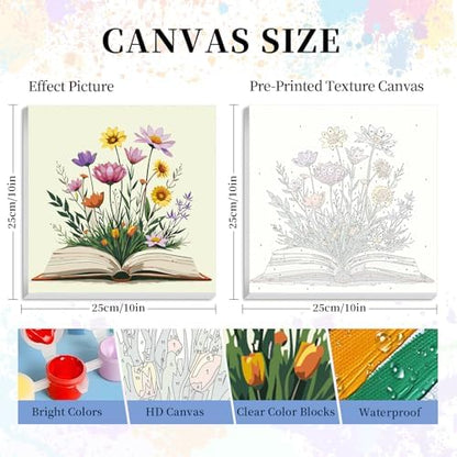 Framed Paint by Numbers Kit for Adults Beginners – Books and Flowers - Image 3