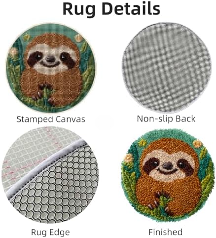 Latch Hook Rug Kit Cute Sloth with Green Color Easy for Beginners Round Shape Carpet Crochet Yarn Craft Mini Rug DIY Hook and Latch Little Tapestry for Home Decor 30x30cm-6 - Image 3