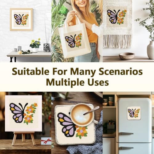 Doodlream Butterflies and Flowers DIY Punch Needle Embroidery Kit for Adult Beginner, 9.4" Punch Stitching Craft Set for Starter with Frame, Fabric Pattern, Threader, Yarn, Pinch Needle - Image 5