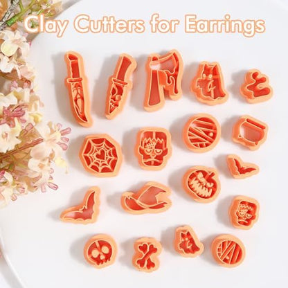 Puocaon Halloween Polymer Clay Cutters - 18 Pcs Horror Ghost Bat Halloween Clay Cutters for Polymer Earrings Jewelry Making Thriller Movie Design - Image 4