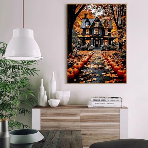 Eiazuiks Halloween Stamping Cross Stitch Kit, Castle Halloween Counting Cross Stitch Kit for Adult Beginners, Full Line DIY Stitching Kit for Home Decor Cross Stitch Patterns 12x16 inches - Image 2