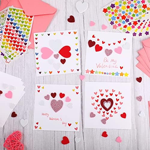 Zonon 16 Pcak Valentines Crafts DIY Card Valentines's Day Kits Foam Heart Sticker Craft DIY Kits Envelopes Cards Set for Exchange Gifts (Pink) - Image 6
