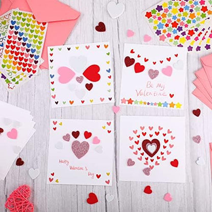 Zonon 16 Pcak Valentines Crafts DIY Card Valentines's Day Kits Foam Heart Sticker Craft DIY Kits Envelopes Cards Set for Exchange Gifts (Pink) - Image 6