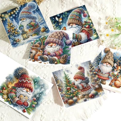 LSQFS 6 Pack Diamond Art Kits for Adults, Gnome Christmas Diamond Art Cards - Image 5