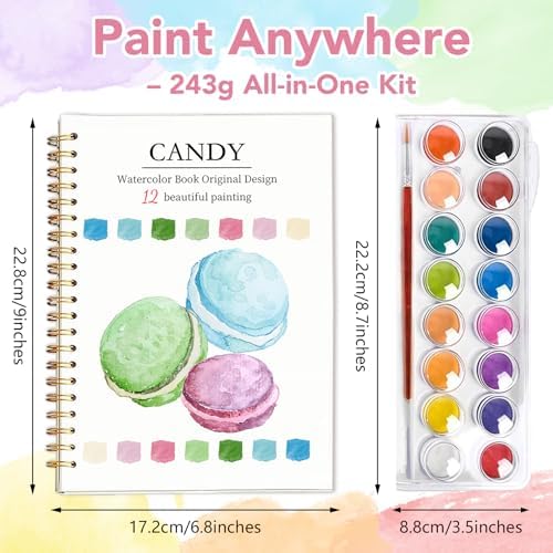 Easy Watercolor Workbook for Beginners - 12 Beautiful Step-by-Step Paintings Water Coloring Book, Includes 16 Colors Paints, Relaxing Art Projects and Creative Gift for Adults & Teen (Candy) - Image 4