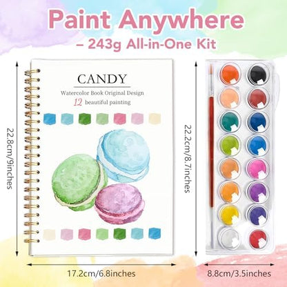 Easy Watercolor Workbook for Beginners - 12 Beautiful Step-by-Step Paintings Water Coloring Book, Includes 16 Colors Paints, Relaxing Art Projects and Creative Gift for Adults & Teen (Candy) - Image 4