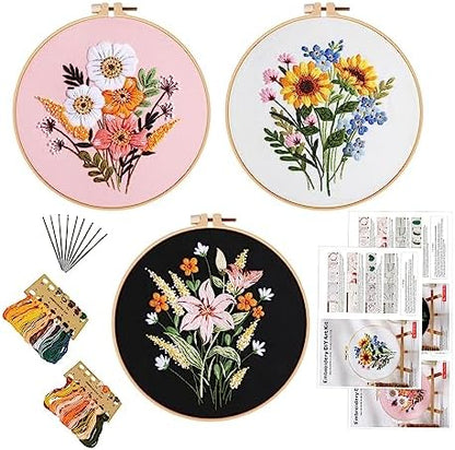GLTAYLMY Embroidery Kit for Beginners Adults,3 Pack Cross Stitch Kits with 1 Plastic Embroidery Hoops,Needles and Color Threads,Needlepoint Kit for Hand Embroidery Starter by GLTAYLMYFortuneSmilesonJoyfulTradingwithEveryone