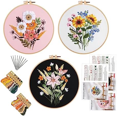 GLTAYLMY Embroidery Kit for Beginners Adults,3 Pack Cross Stitch Kits with 1 Plastic Embroidery Hoops,Needles and Color Threads,Needlepoint Kit for Hand Embroidery Starter by GLTAYLMYFortuneSmilesonJoyfulTradingwithEveryone