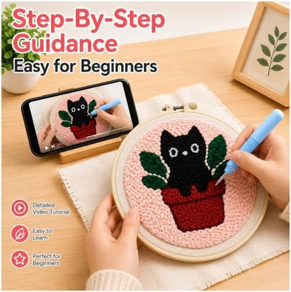 Punch Needle Kit for Beginners Adults Plant Cat, with Embroidery Hoop - Image 3