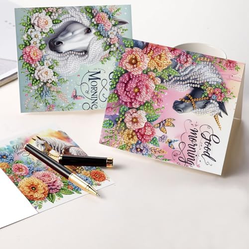 LazyFold 6Pcs DIY Diamond Art Painting Greeting Cards with Envelopes, White Horse All Occasion Note Card Kit for Women, Handmade Thank You Birthday Friendship Cards Gift - Image 6