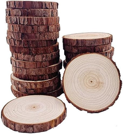 Natural Wood Slices 25Pcs 3.1-3.5 Inches Unfinished Wood Craft Kit Undrilled Wooden Circles Without Hole Tree Slice with Bark for Arts Painting Christmas Ornaments DIY Crafts by WilliamCraftCalifornia