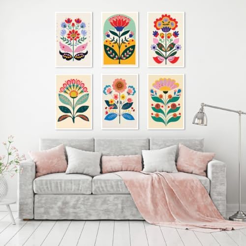 Clendo 6 Pack DIY Paint by Numbers Kit for Adults Beginner, Flower Adult Paint by Number Kits on Canvas Without Frame, Easy Floral Acrylic Oil Art and Crafts Kits Perfect for Home Decor 8x12 Inch - Image 4