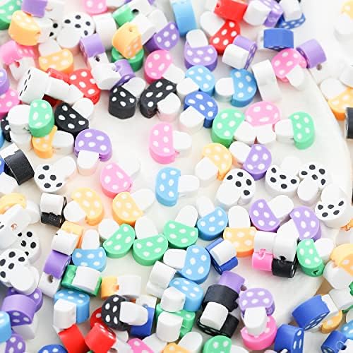 100pcs Mixed Polymer Clay Spacer Beads for Women Jewelry Making DIY Bracelet Necklace Hair Clip Accessories (Mushroom) by LUBINGSHINE