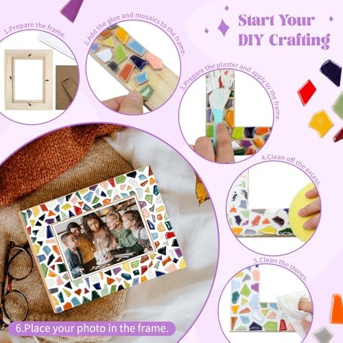 goldentime Decorate Your Own Mosaic Picture Frame - DIY Mosaic Craft Kits Fun Arts and Crafts for Adults Birthday Christmas Father's Day Mother’s Day Gifts - Image 3