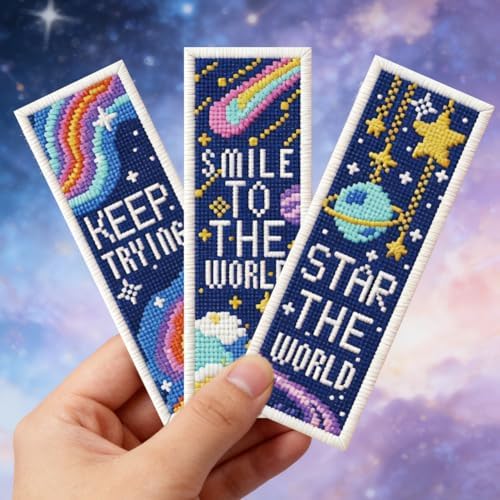 ORIGACH 6 Set Cosmic Space & Quotes Cross Stitch Bookmark Kit - Image 6