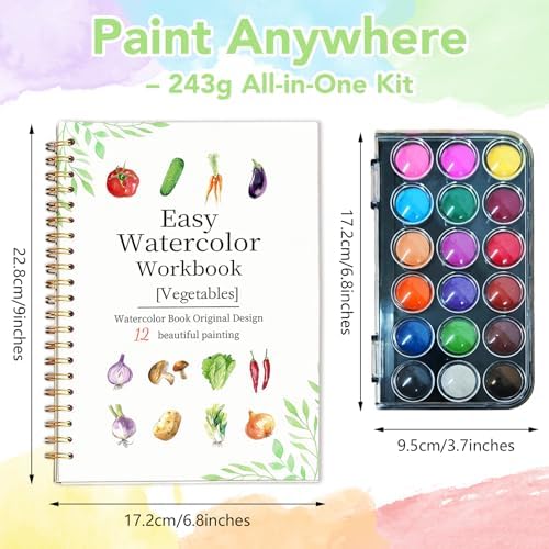 Easy Watercolor Workbook for Beginners - 12 Beautiful Step-by-Step Paintings Water Coloring Book, Includes 18 Colors Paints, Relaxing Art Projects and Creative Gift for Adults & Teen (Vegetables) - Image 4