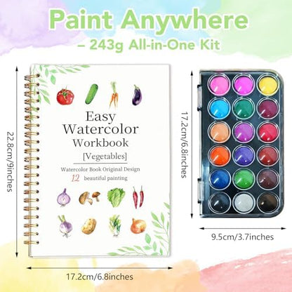 Easy Watercolor Workbook for Beginners - 12 Beautiful Step-by-Step Paintings Water Coloring Book, Includes 18 Colors Paints, Relaxing Art Projects and Creative Gift for Adults & Teen (Vegetables) - Image 4