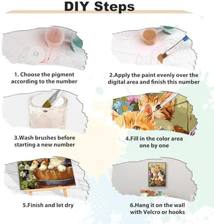 EOBROMD Framed Paint by Numbers Kits for Adults with Wooden Easel, Several Cats DIY Kits Crafts for Beginner on Stretched Canvas, 3 Brushes and Acrylic Paint for Home Decor 10x14 Inch - Image 5