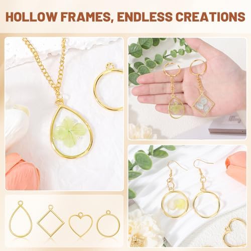 Gartful Open Bezels for Resin Jewelry Making, Smooth Hollow Frame Pendants with 100PCS Jump Rings, Craft Bezels for Necklace, Earrings, Craft Supplies, 4 Styles(Round, Heart, Square, Teardrops) - Image 3
