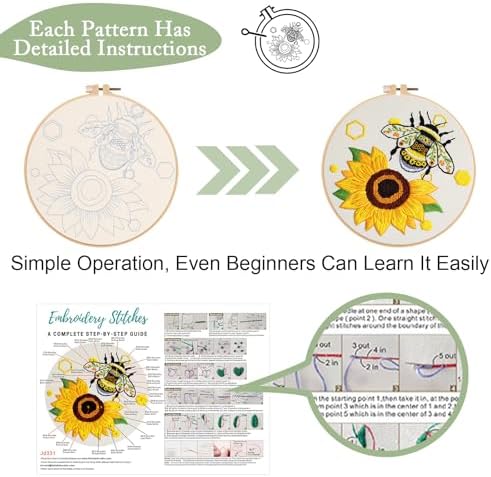 Nuberlic 3 Pack Embroidery Kit for Beginners with Bee Pattern - Image 5