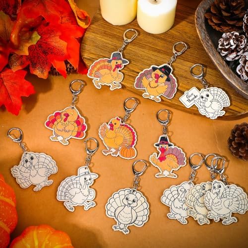 Trnayi 36 Pcs Thanksgiving Turkey Wood Keychain DIY Craft - Image 3