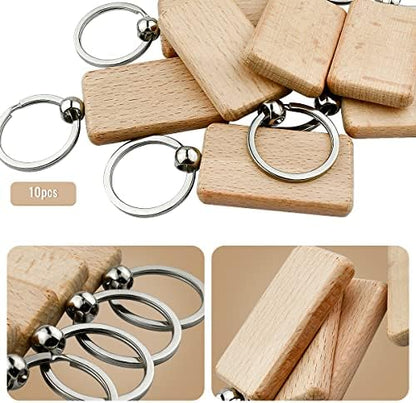 Tenalleys 10Pcs Blanks Rectangle Wooden Keychain 1.2 inch Wood Engraving Unfinished Keychain with 10 pcs Key Rings for DIY Crafts Gift Accessories - Image 5