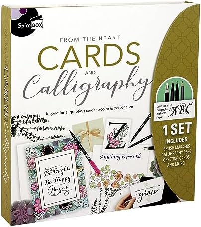 SpiceBox Learn Calligraphy Set for Beginners with Greeting Cards for Adults, Learning Hand Lettering and Penmanship, Art and Craft Kit by SpiceBox