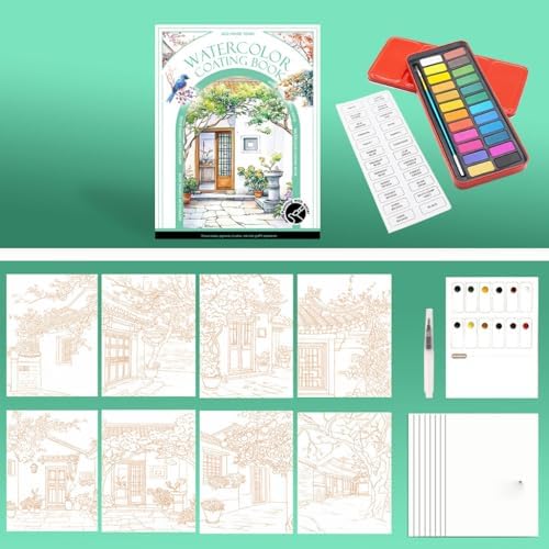 RGBMIX Watercolor Coloring Book for Adults Stress Relief Foldable Painting Pad with 24-Color Paint laowu by Unknown