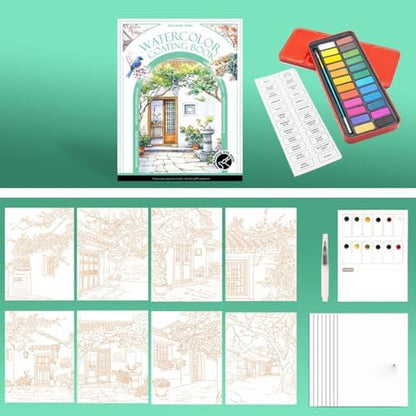 RGBMIX Watercolor Coloring Book for Adults Stress Relief Foldable Painting Pad with 24-Color Paint laowu by Unknown