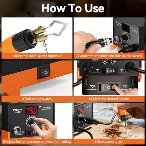 Preciva 935D Wood Burning Kit, Adjustable Temperature Wood Burner Tool with Dual Pens, Dual-Barrel Holder,Digital Display, 20 Interchangeable Wood Burner Tips & 20 Wooden Blocks for Pyrography Art - Image 6