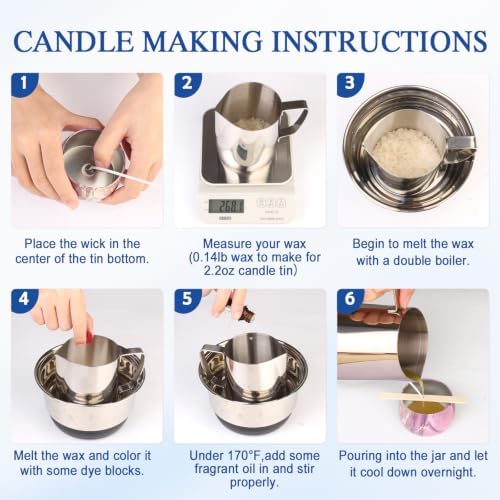 SUPERSUN Candle Making Kit for Adults, DIY Candle Making Supplies for Adults, Beginners, Include Beeswax, Candle Tins, Wicks, Essential Oils, Dyes, DIY Candle Making Set Gift for Christmas - Image 5