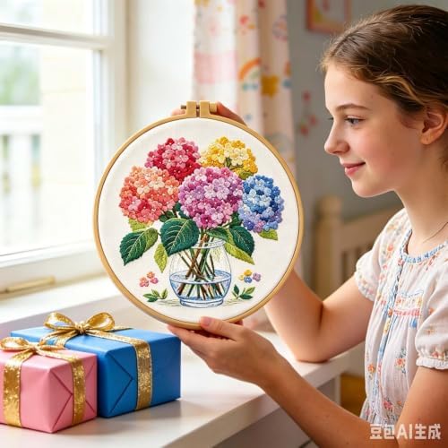 niurenmaoyi Hydrangea Embroidery Kit for Beginners,Sewing Kit for Adults - Image 4