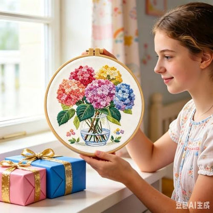 niurenmaoyi Hydrangea Embroidery Kit for Beginners,Sewing Kit for Adults - Image 4