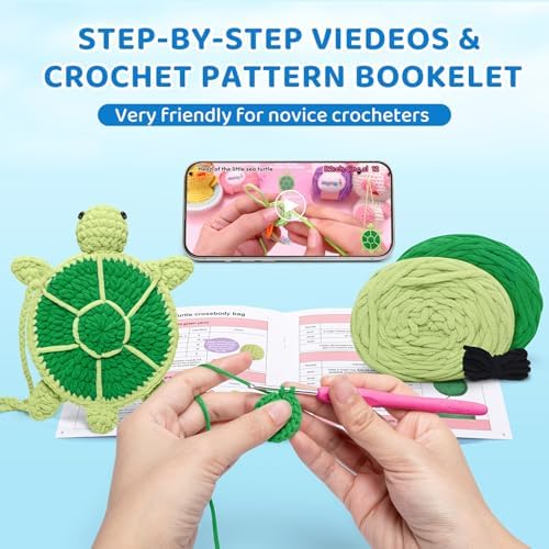 Mewaii Turtle Crossbody Bag Crochet Kit for Beginners, 40% Extra Yarn - Image 3