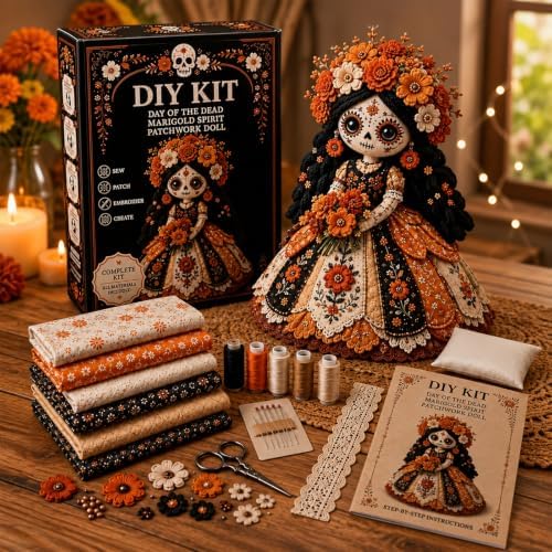 Day of the Dead Patchwork Doll DIY Kit, Halloween Sewing Craft Kit (A.) by Unknown