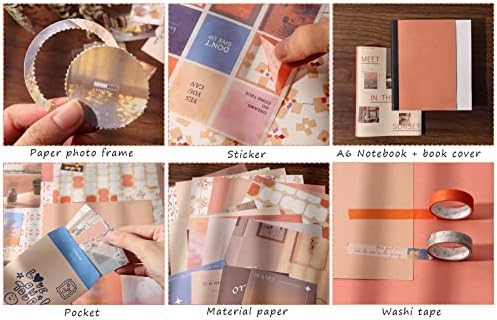 Draupnir Aesthetic Scrapbook Kit(348pcs), Bullet Junk Journal Kit with Journaling/Scrapbooking Supplies, Stationery,A6 Grid Notebook with Graph Ruled Pages DIY Scrapbook Gift for Teen Girl Kid(Sunset) - Image 4