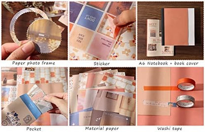 Draupnir Aesthetic Scrapbook Kit(348pcs), Bullet Junk Journal Kit with Journaling/Scrapbooking Supplies, Stationery,A6 Grid Notebook with Graph Ruled Pages DIY Scrapbook Gift for Teen Girl Kid(Sunset) - Image 4
