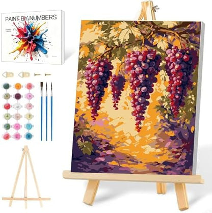 Mowana Grapes Paint by Numbers Kit for Adults - Adult Paint by Numbers for Beginners on Canvas with Frame and Easel, Easy Acrylic Oil Painting by Number Kits 8x12 inch by Mowana