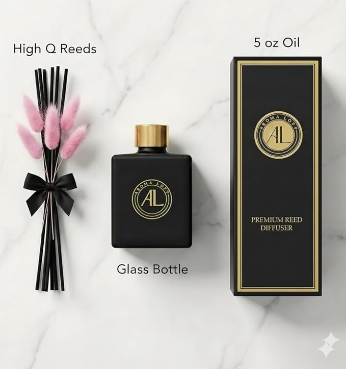 Reed Diffuser - Fragrance Diffuser for Home - 5 oz. Oil Diffuser Sticks - Bathroom Diffuser Set- Oil Diffuser Reeds - Scent Sticks in Oil-Office Smell Good Stuff (Black, Cranberry Spice)