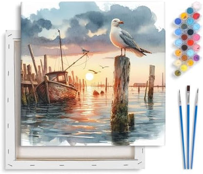 Seagull Framed Paint by Numbers Kit for Adults Beginner & Kids Ages 8-12 by Yezavesu