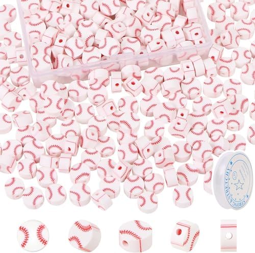 EVERMARKET 100pcs Baseball Polymer Clay Bead, American Football Bead DIY Beads for Necklace Bracelet Jewelry Handmade Jewelry Making Accessories Supplies (White Baseball) by EVERMARKET