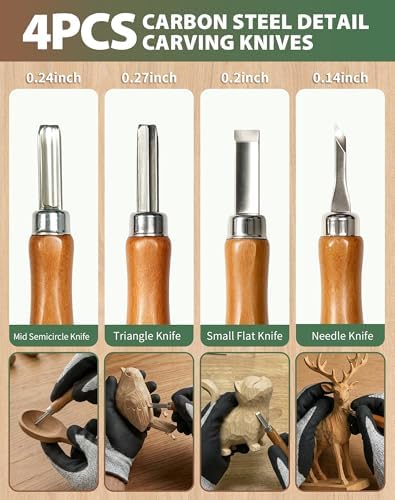 T98 28Pcs Wood Carving Kit, 8 Carving Knives Templates Leather Bag Gift - Image 4