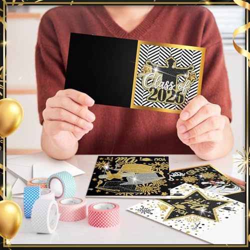 Saillong 12 Pack 2026 Graduation Diamond Painting Greeting Card Kits Class of 2026 Grad Diamond Art Cards with Envelope 5D Rhinestones Painting Making Kit for Adult DIY Craft High School Graduate Gift - Image 2