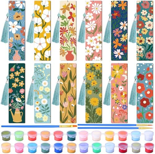 Kosiz 12 Pcs Butterfly Flowers Paint by Number Kit for Adult Wood Bookmark by Kosiz