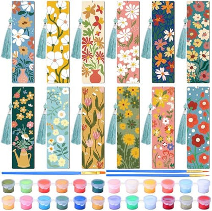 Kosiz 12 Pcs Butterfly Flowers Paint by Number Kit for Adult Wood Bookmark by Kosiz