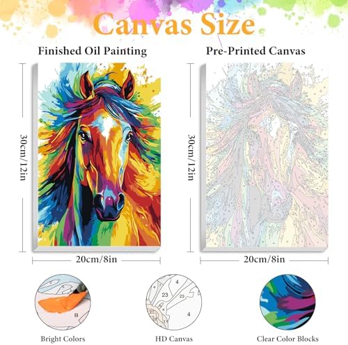 Okarina Framed Paint by Numbers Kit for Adults, Colorful Horse 8x12 Inch - Image 2
