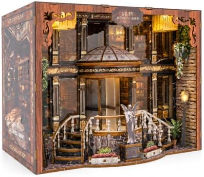 Archives Library Book Nook Kit with LED Light, DIY Miniature House Kit by Evervalora