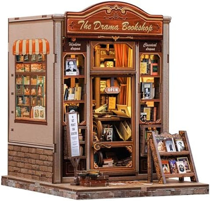 CUTEBEE Book Nook Kit - DIY Miniature House Dollhouse Kit for Adults and Teens, Booknook Tiny House Bookshelf Decor 3D Wooden Puzzle, Gifts for Family Friends (Drama Bookshop) by CUTEBEE