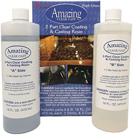 Alumilite Clear Cast Epoxy Resin Kit - 32 Ounce, 20 Disposable Plastic Mixing Cups, Pixiss Mixing Sticks Bundle - Image 2